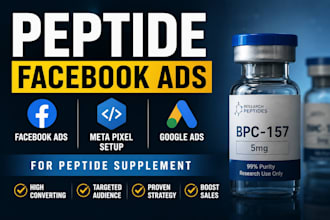 setup peptide facebook ads meta pix, and google ads for peptide supplement