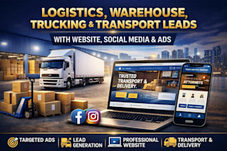 logistic warehouse truck heavy leads office transport delivery box website ads