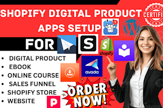 setup shopify digital product store ebook online course sales funnel website