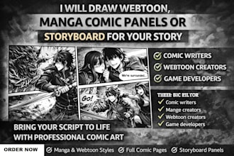 draw webtoon, manga comic panels or storyboard for your story