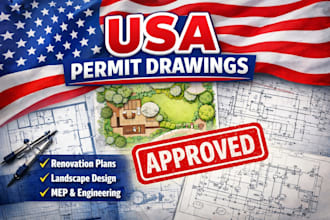 draw architectural renovation, landscape and mep permit plan for USA city submit