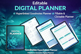 design editable digital planner hyperlinked goodnotes planner clickable planner