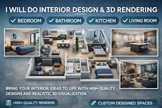 do bedroom bathroom kitchen living room interior design and 3d rendering