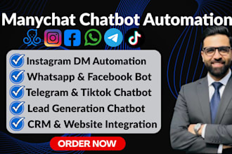 create manychat chatbot for instagram, facebook, whatsapp, telegram and tiktok