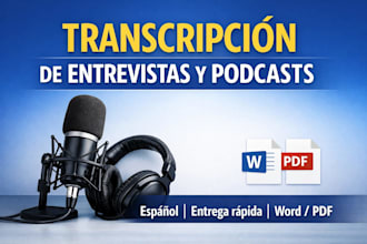transcribiré entrevistas, podcasts o audios en español