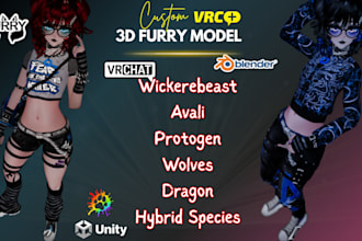 create custom vrchat furry model, 3d vtuber rigging, nsfw anime avatar