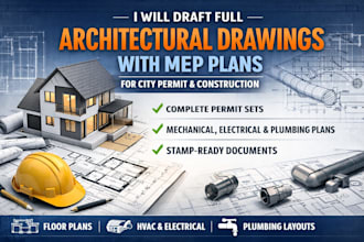 draft full architectural drawings with mep for city permit and construction