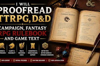 proofread ttrpg, dnd campaign, fantasy rpg rulebook and game text