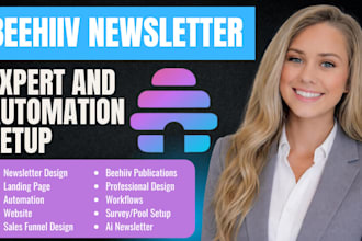 setup beehiiv newsletter design, beehive ai landing page and beehiiv website