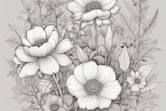draw botanical illustration of flowers, plants, line art