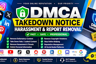remove harassing defaming copyright infringing negative leaked under dmca post
