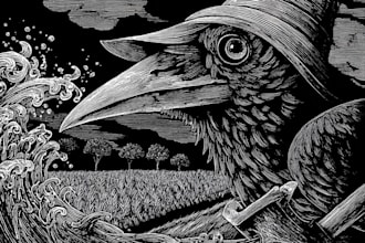 illustrate botanical or nature art in linocut style