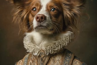 create royal cat dog modern, renaissance digital pet portrait