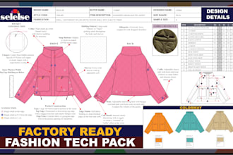 create a professional fashion tech pack for manufacturing