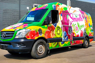 do truck wrap, food truck wrap, BBQ, pizza logo, upper terrace, grill, deck