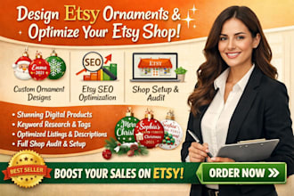 do design etsy ornaments digital products etsy shop setup audit seo rank listing