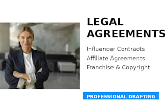 draft influencer, franchise, brand ambassador, copyright and affiliate agreement
