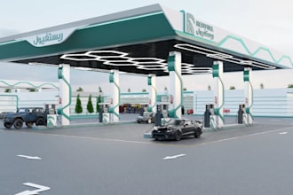 modern 3d petrol station,auto service,gas station,supermarket interior, car park