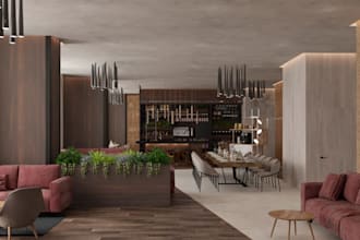reengineer 3d cgi hotel lobby restaurant interior,seating area,bar lounge design