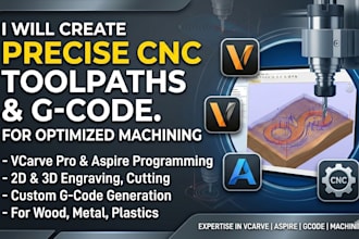 professional cnc toolpath, g code  v carve aspire programming for your projects