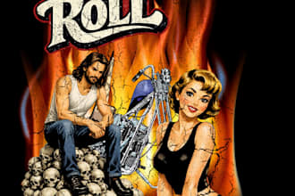 design vintage retro skull rock n roll biker illustrtion