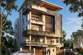 enlarge 3d urban private villa, residential property,balcony,cgi exterior render