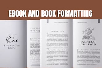 do book formatting, book layout design, and ebook design