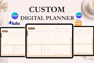 design custom editable hyperlinked digital planner, etsy planner on canva