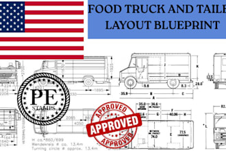 draw 2d floor plan food truck, trailer layout blueprint mep city permit drawings