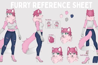 draw furry ref sheet, furry reference sheet and fursona character design