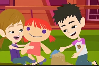 do 2d cartoon animation video, 2d cartoon character kids animation music