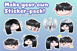 create character sticker pack for print and stream