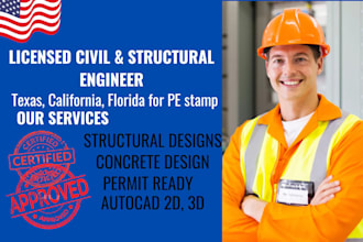 licensed civil and structural engineer pe stamp ca tx fl