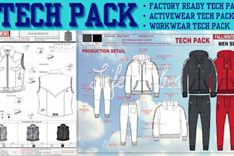 design custom fashion tech pack factory ready activewear workwear and apparel