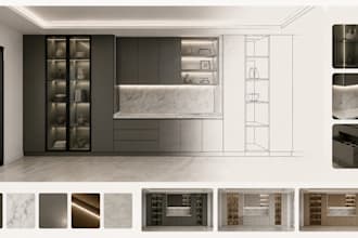 create modern 3d kitchen design and realistic rendering