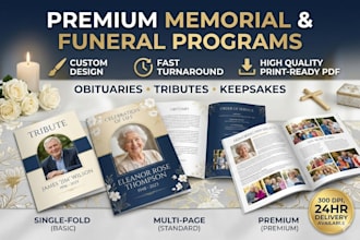 design memorial, obituary, tribute or funeral program book