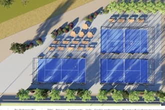 develop sport complex facility,padel court concept, recreational area rendering