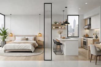 create modern interior design bedroom kitchen mood board 3d rendering