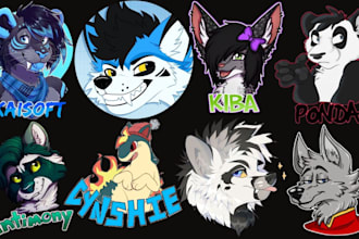 draw furry ych, furry art, fursona headshot, furry badge, stickers or emote pack