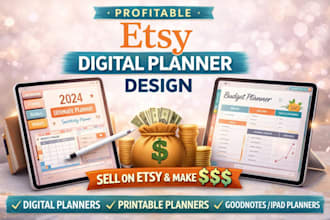 design a profitable etsy digital planner, hyperlinked planner for etsy