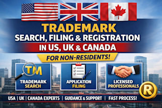 do  trademark search, filling, registration in us, uk, canada for non resident
