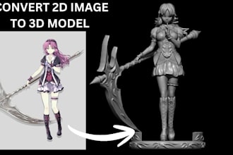 convert 2d anime character 2d art illustration 2d image into 3d printable file