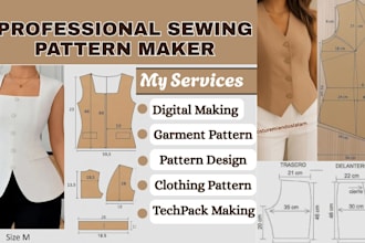 make sewing pattern grading for clothing, garment, techpacks in dxf, pdf file