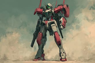 draw mecha robot,armor,gundam in anime or realism style