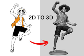 convert anime 2d image photo sketch to stl realistic 3d model for 3d printing