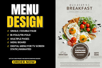 creative modern restaurand and food menu design in 24hrs