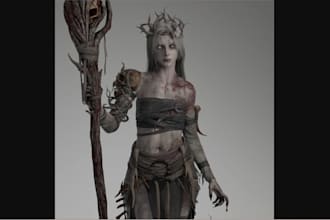 sculpt dark fantasy necromancer, horror character in cinematic 3d using zbrush