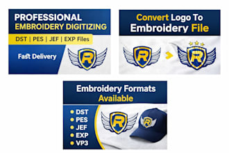 do professional embroidery digitizing for logo in dst pes file