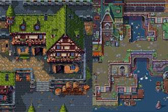 create pixel art tileset tilemap, pixel platformer game, pixel props and object