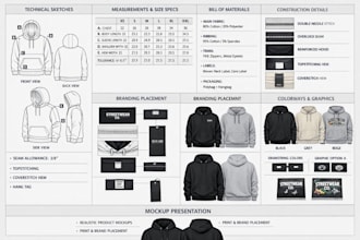 develop apparel tech pack and mockups for fashion brands